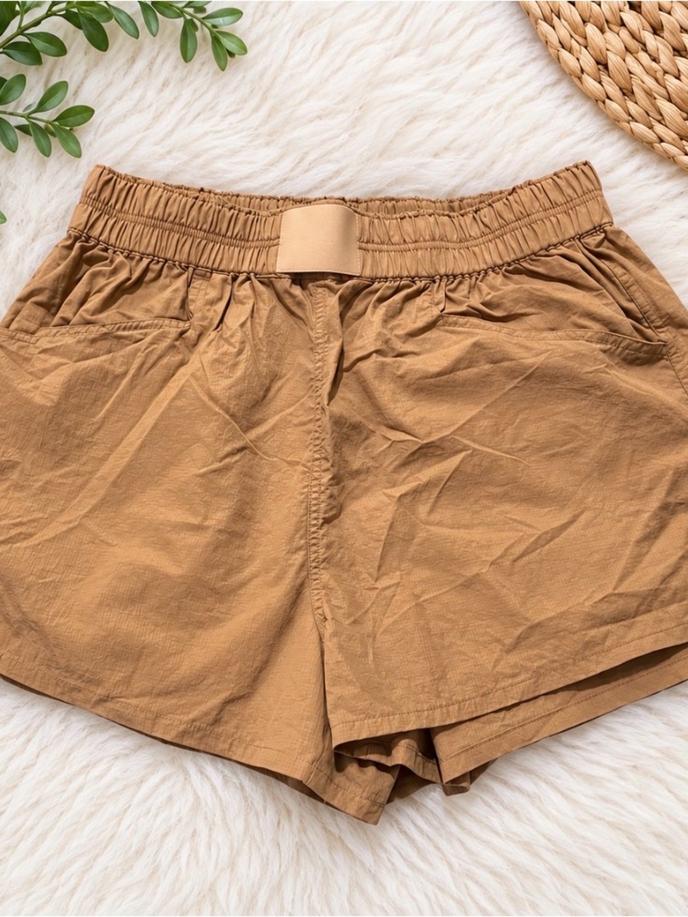 Prana Women's Elastic-Waist Tan Athletic Shorts